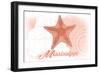 Mississippi - Starfish - Coral - Coastal Icon-Lantern Press-Framed Art Print