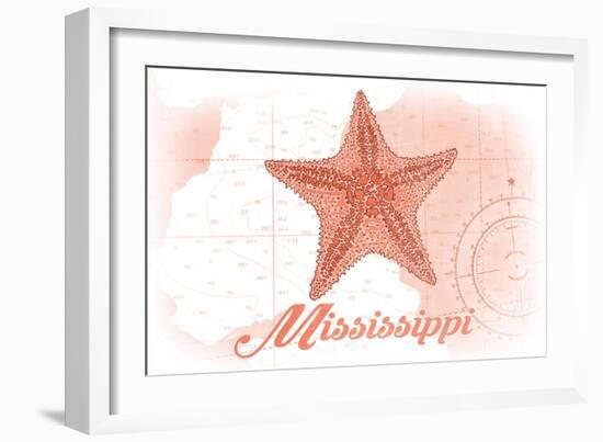 Mississippi - Starfish - Coral - Coastal Icon-Lantern Press-Framed Art Print