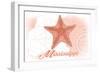 Mississippi - Starfish - Coral - Coastal Icon-Lantern Press-Framed Art Print