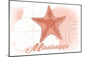 Mississippi - Starfish - Coral - Coastal Icon-Lantern Press-Mounted Art Print