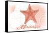 Mississippi - Starfish - Coral - Coastal Icon-Lantern Press-Framed Stretched Canvas