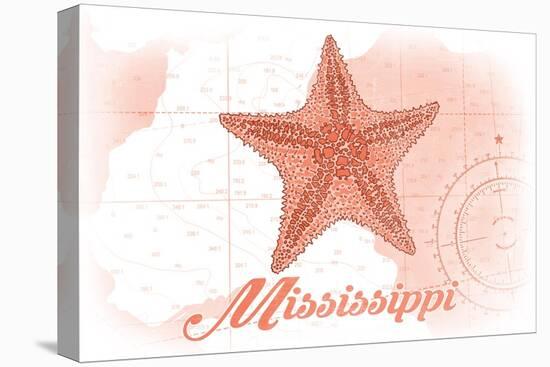 Mississippi - Starfish - Coral - Coastal Icon-Lantern Press-Stretched Canvas