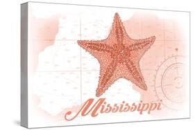 Mississippi - Starfish - Coral - Coastal Icon-Lantern Press-Stretched Canvas