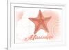 Mississippi - Starfish - Coral - Coastal Icon-Lantern Press-Framed Premium Giclee Print