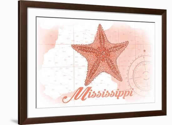 Mississippi - Starfish - Coral - Coastal Icon-Lantern Press-Framed Premium Giclee Print