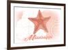 Mississippi - Starfish - Coral - Coastal Icon-Lantern Press-Framed Premium Giclee Print