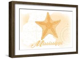 Mississippi - Starfish - Yellow - Coastal Icon-Lantern Press-Framed Art Print