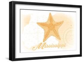 Mississippi - Starfish - Yellow - Coastal Icon-Lantern Press-Framed Art Print