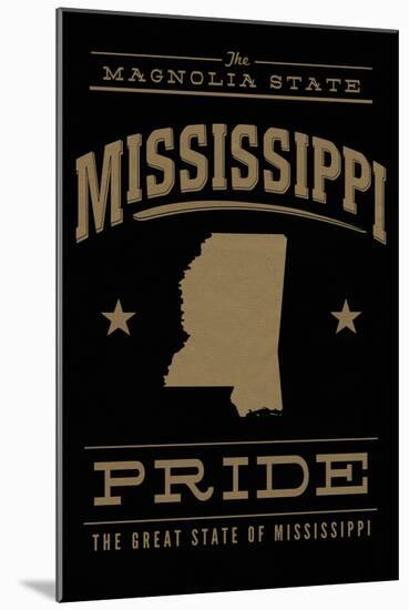 Mississippi State Pride - Gold on Black-Lantern Press-Mounted Art Print