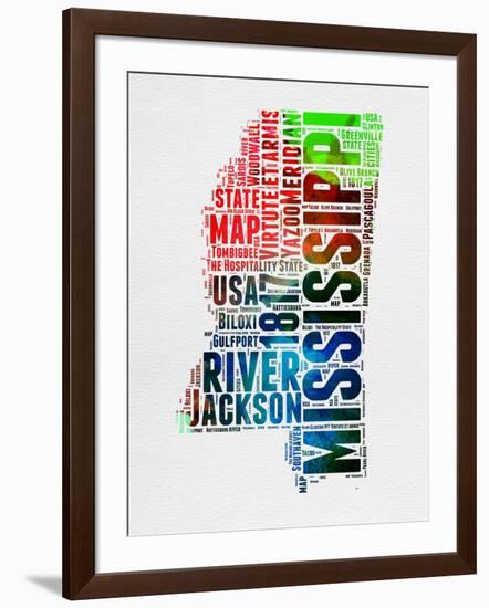 Mississippi Watercolor Word Cloud-NaxArt-Framed Art Print