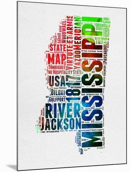 Mississippi Watercolor Word Cloud-NaxArt-Mounted Art Print