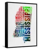 Mississippi Watercolor Word Cloud-NaxArt-Framed Stretched Canvas