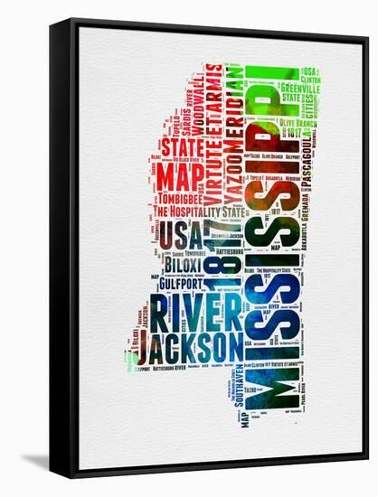 Mississippi Watercolor Word Cloud-NaxArt-Framed Stretched Canvas