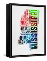 Mississippi Watercolor Word Cloud-NaxArt-Framed Stretched Canvas