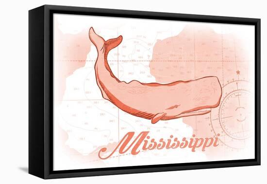 Mississippi - Whale - Coral - Coastal Icon-Lantern Press-Framed Stretched Canvas