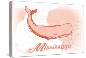 Mississippi - Whale - Coral - Coastal Icon-Lantern Press-Stretched Canvas