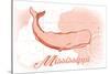 Mississippi - Whale - Coral - Coastal Icon-Lantern Press-Stretched Canvas