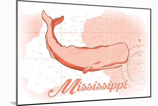 Mississippi - Whale - Coral - Coastal Icon-Lantern Press-Mounted Art Print