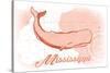 Mississippi - Whale - Coral - Coastal Icon-Lantern Press-Stretched Canvas