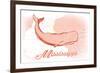 Mississippi - Whale - Coral - Coastal Icon-Lantern Press-Framed Art Print