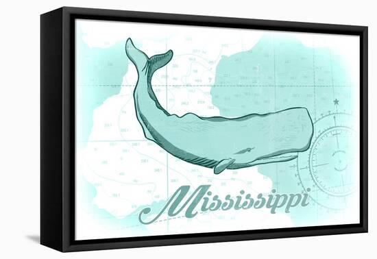 Mississippi - Whale - Teal - Coastal Icon-Lantern Press-Framed Stretched Canvas