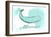 Mississippi - Whale - Teal - Coastal Icon-Lantern Press-Framed Art Print