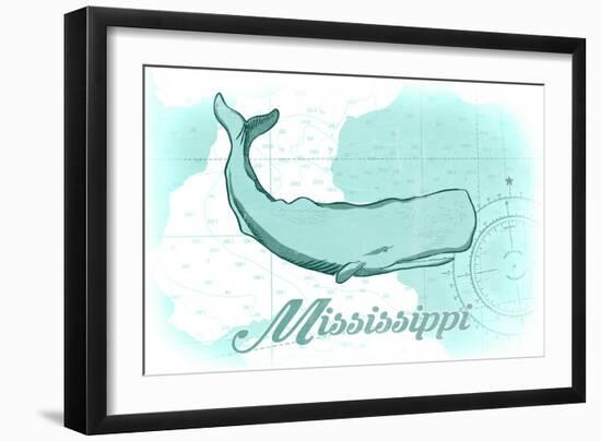 Mississippi - Whale - Teal - Coastal Icon-Lantern Press-Framed Art Print