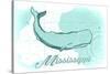 Mississippi - Whale - Teal - Coastal Icon-Lantern Press-Stretched Canvas