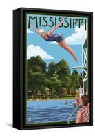 Mississippi - Woman Diving and Lake-Lantern Press-Framed Stretched Canvas