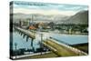 Missoula, Montana, Aerial View of the Higgins Avenue Bridge-Lantern Press-Stretched Canvas