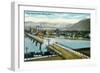 Missoula, Montana, Aerial View of the Higgins Avenue Bridge-Lantern Press-Framed Art Print