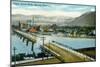 Missoula, Montana, Aerial View of the Higgins Avenue Bridge-Lantern Press-Mounted Art Print