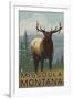 Missoula, Montana - Elk Scene-Lantern Press-Framed Art Print