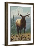 Missoula, Montana - Elk Scene-Lantern Press-Framed Art Print