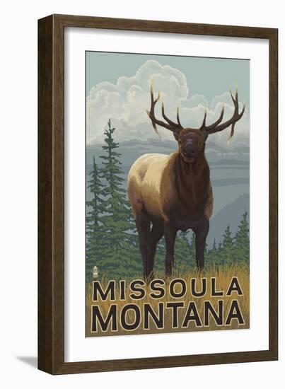 Missoula, Montana - Elk Scene-Lantern Press-Framed Art Print