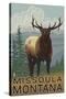 Missoula, Montana - Elk Scene-Lantern Press-Stretched Canvas