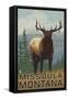 Missoula, Montana - Elk Scene-Lantern Press-Framed Stretched Canvas
