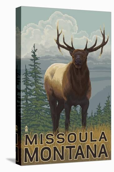 Missoula, Montana - Elk Scene-Lantern Press-Stretched Canvas