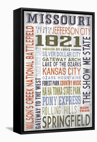 Missouri - Barnwood Typography-Lantern Press-Framed Stretched Canvas