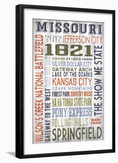 Missouri - Barnwood Typography-Lantern Press-Framed Art Print