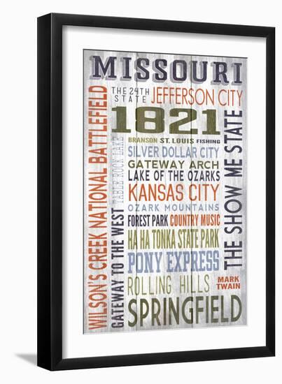 Missouri - Barnwood Typography-Lantern Press-Framed Art Print