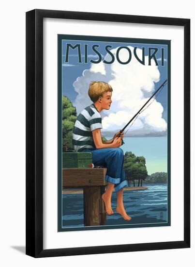 Missouri - Boy Fishing-Lantern Press-Framed Art Print