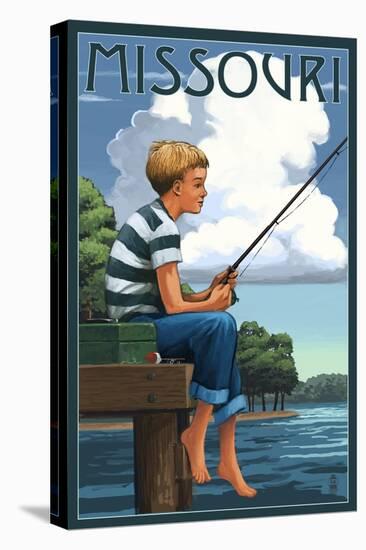 Missouri - Boy Fishing-Lantern Press-Stretched Canvas