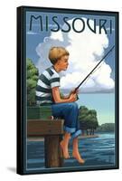 Missouri - Boy Fishing-Lantern Press-Framed Stretched Canvas