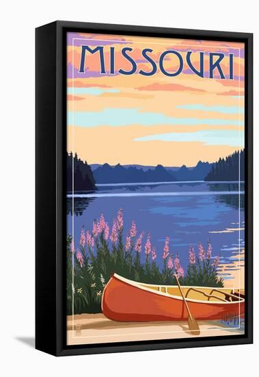 Missouri - Canoe and Lake-Lantern Press-Framed Stretched Canvas