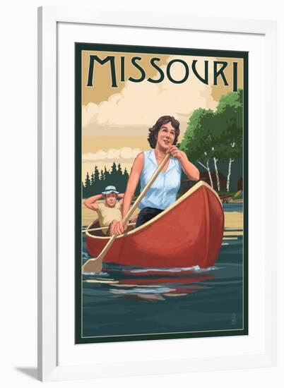 Missouri - Canoers on Lake-Lantern Press-Framed Art Print