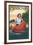 Missouri - Canoers on Lake-Lantern Press-Framed Art Print