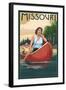 Missouri - Canoers on Lake-Lantern Press-Framed Art Print