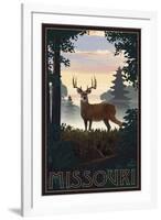 Missouri - Deer and Sunrise-Lantern Press-Framed Art Print