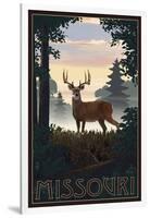 Missouri - Deer and Sunrise-Lantern Press-Framed Art Print